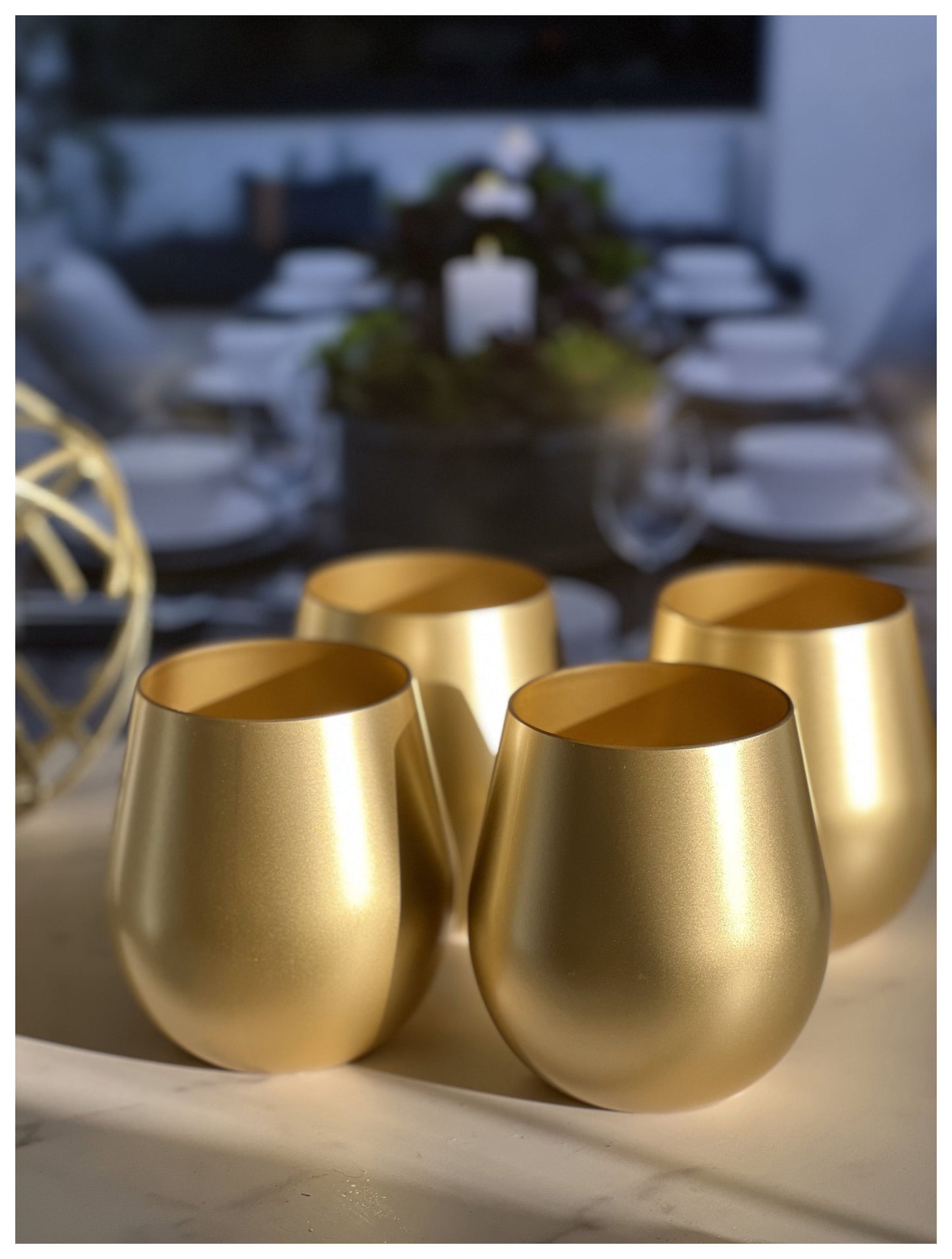 Set of Four Gold Acrylic Stemless All Purpose Wine Glass