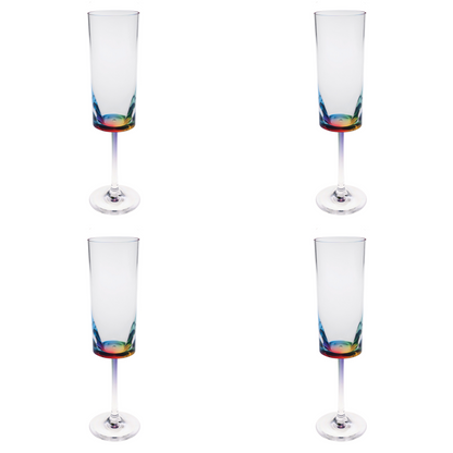 Set of Four Rainbow Geometric Acrylic Stemmed Flutes