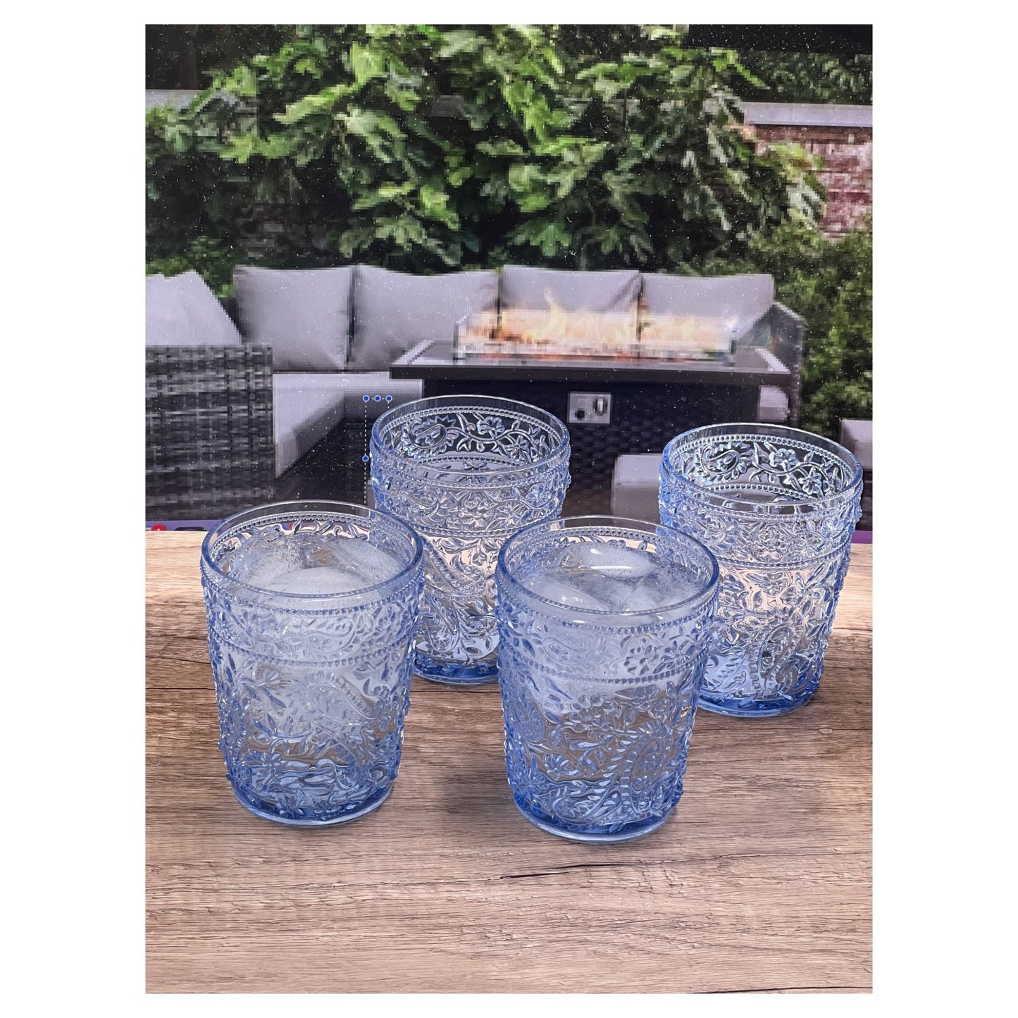 Set of Four Clear Paisley Acrylic Stemless Whiskey Glass