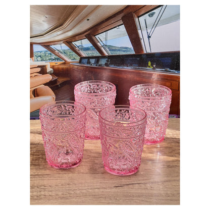 Set of Four Pink Paisley Acrylic Stemless Whiskey Glasses