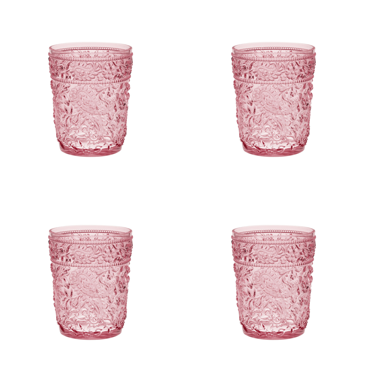 Set of Four Pink Paisley Acrylic Stemless Whiskey Glasses