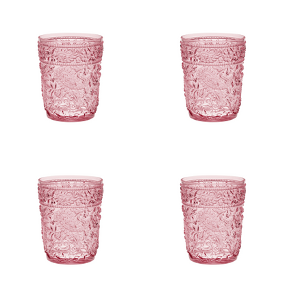 Set of Four Pink Paisley Acrylic Stemless Whiskey Glasses