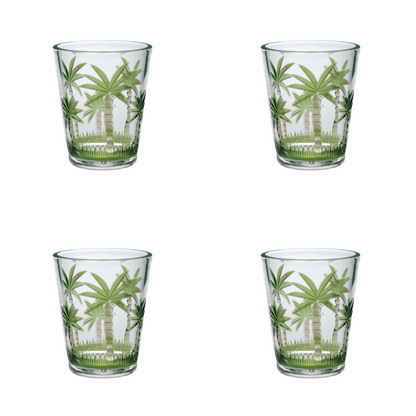 Set of Four Green Floral Acrylic Stemless Whiskey Glass