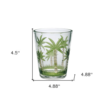 Set of Four Green Floral Acrylic Stemless Whiskey Glass