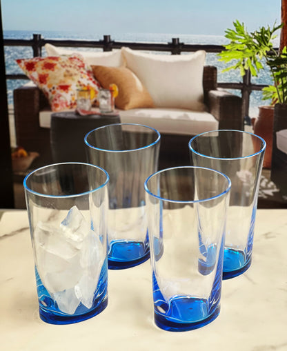 Set of Four Clear and Blue Acrylic Highball Glasses