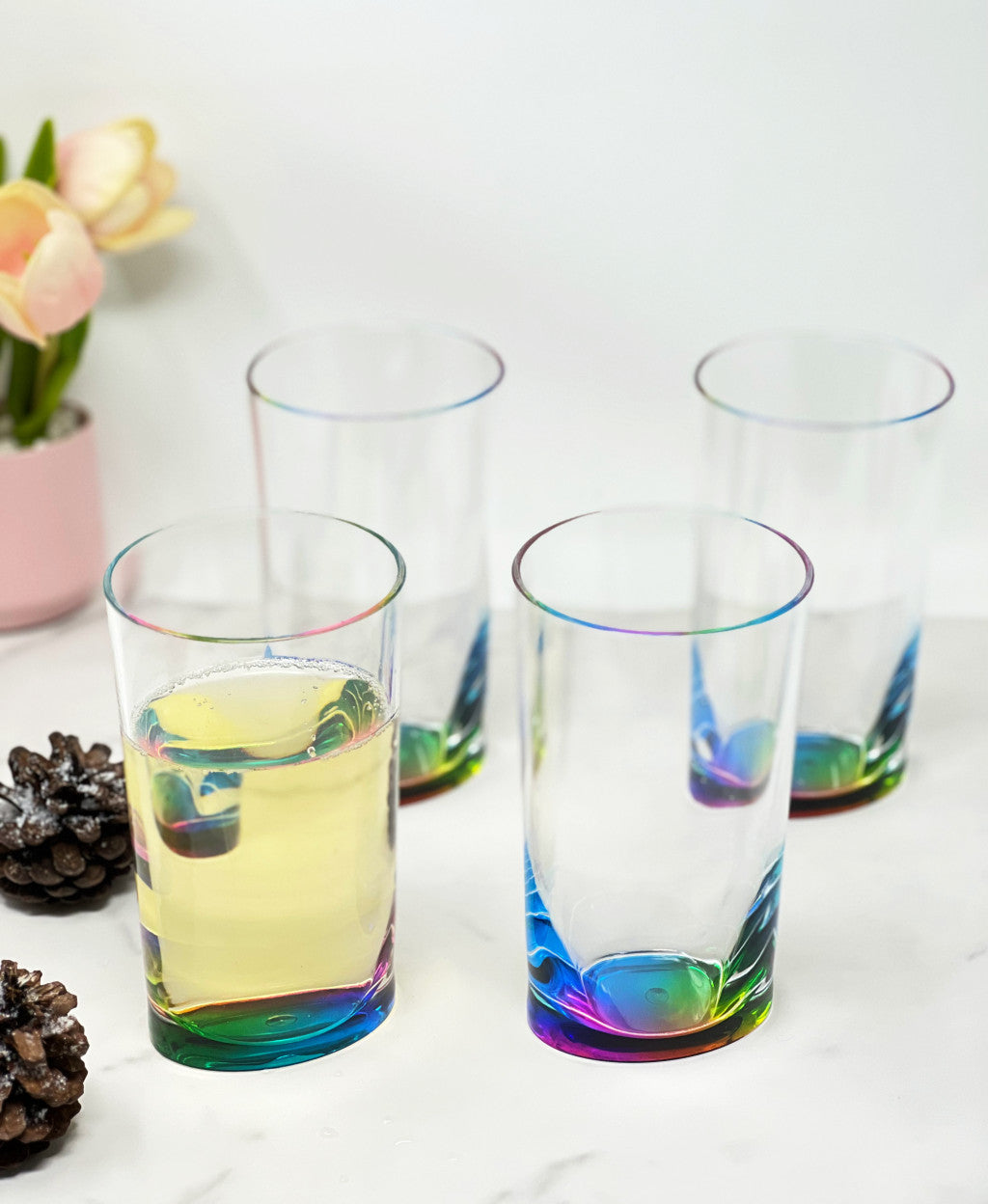 Set of Four Clear and Blue Acrylic Highball Glasses