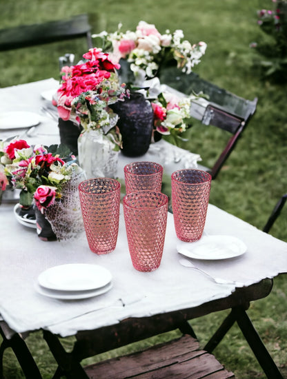 Set of Four Pink Geometric Acrylic Stemless Highball Glass