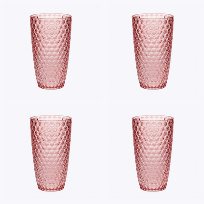 Set of Four Pink Geometric Acrylic Stemless Highball Glass