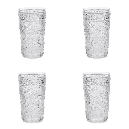 Set of Four Clear Paisley Acrylic Stemless Highball Glass