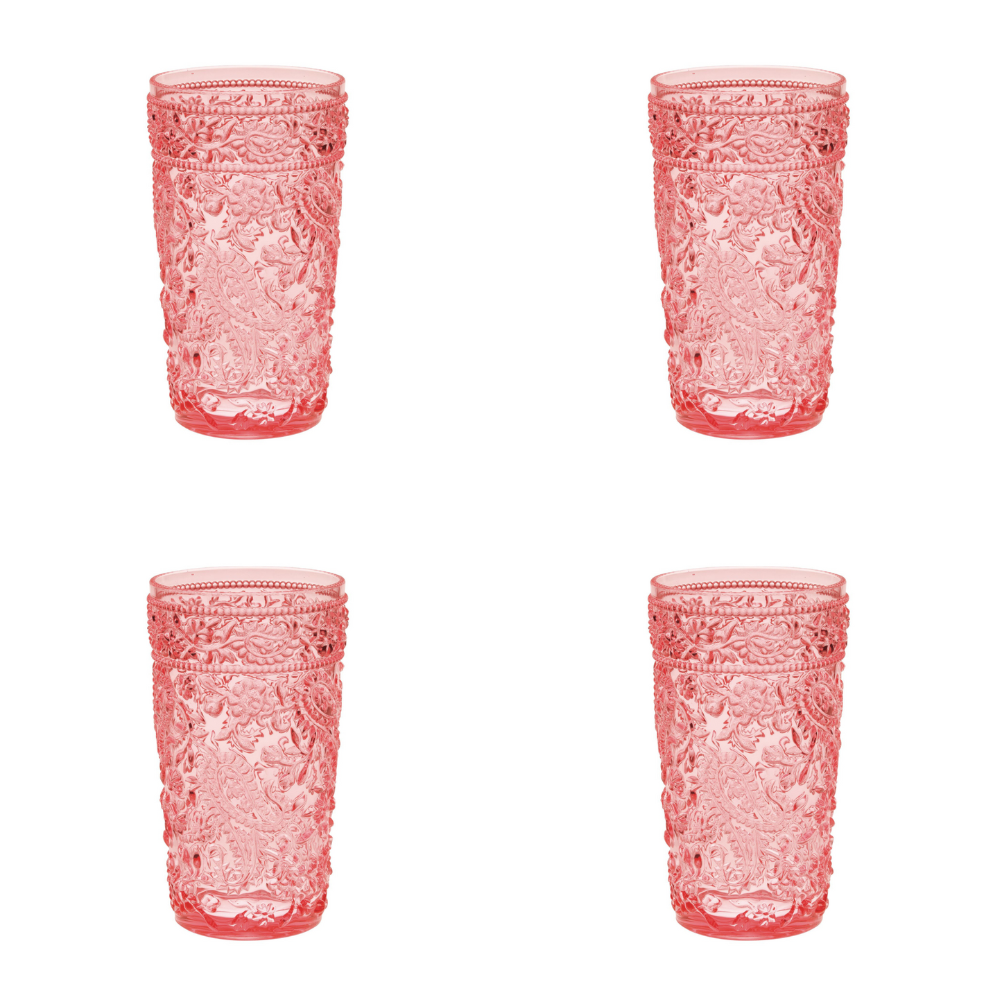 Set of Four Pink Paisley Acrylic Stemless Highball Glass