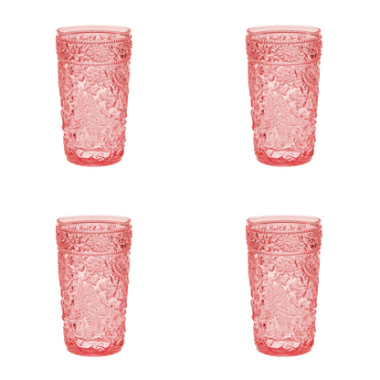 Set of Four Pink Paisley Acrylic Stemless Highball Glass