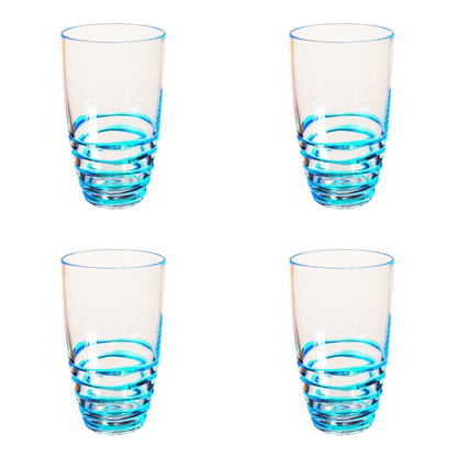 Set of Four Clear and Blue Swirl Acrylic Highball Glasses