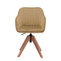 Tufted Champagne And Natural Velvet and Wood Dining Arm Chair