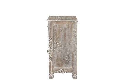 30" Distressed Gray One Drawer Carved Floral Solid Wood Nightstand