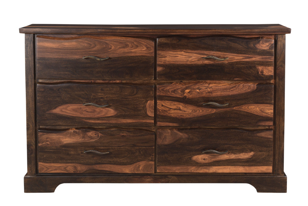 60" Dark Brown Solid Wood Six Drawer Dresser