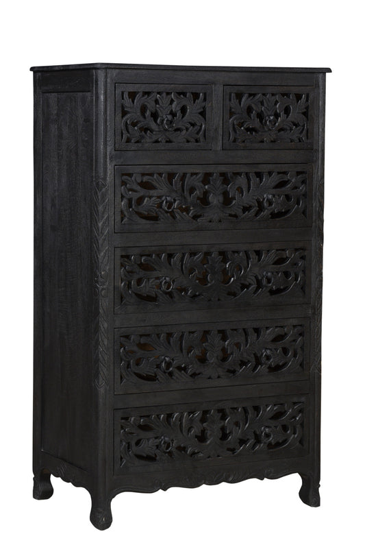 35" Black Solid Wood Six Drawer Chest