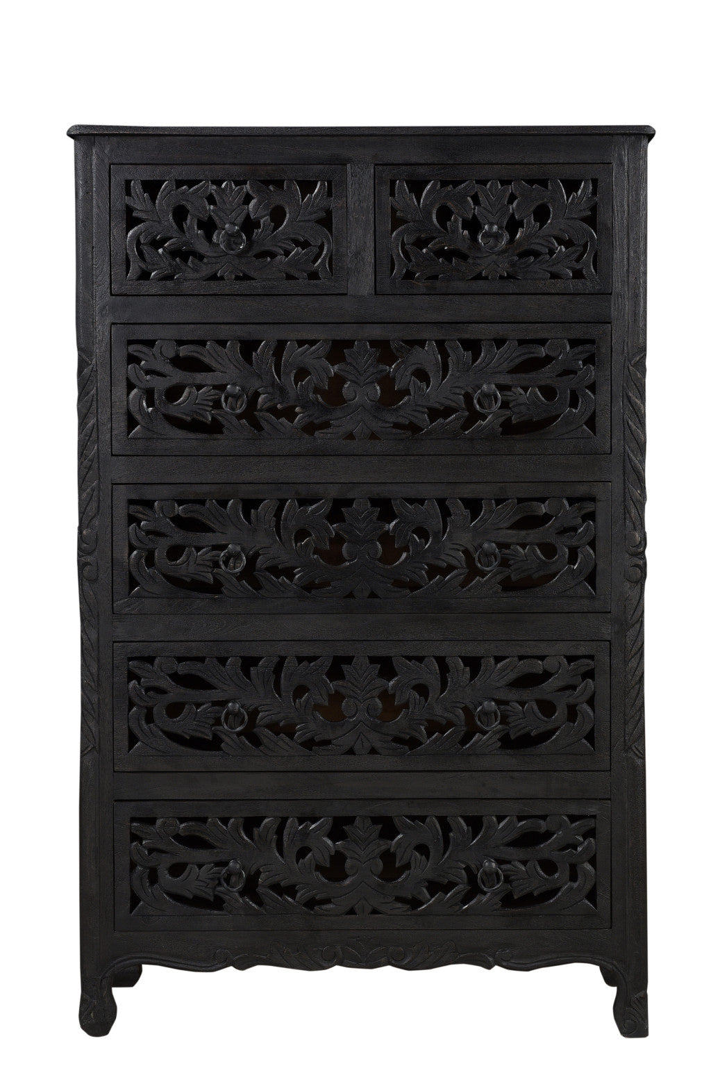 35" Black Solid Wood Six Drawer Chest