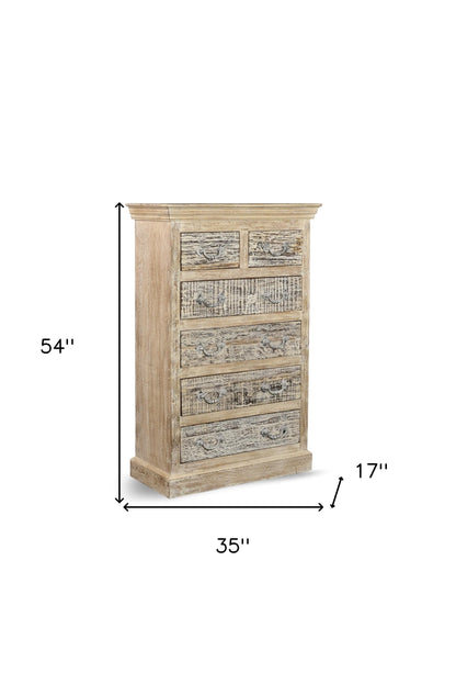 35" White Solid Wood Six Drawer Chest