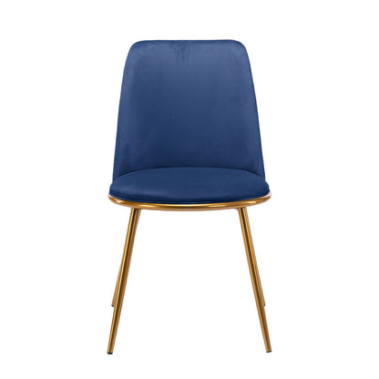 Blue And Gold Velvet and Metal Dining Side Chair