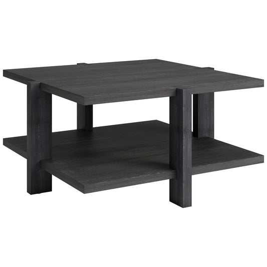 35" Gray Square Coffee Table With Shelf