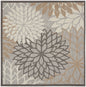 5' Natural Square Floral Power Loom Area Rug