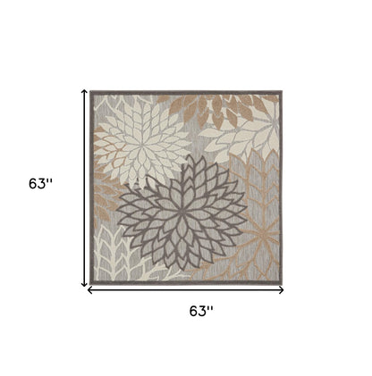 5' Natural Square Floral Power Loom Area Rug