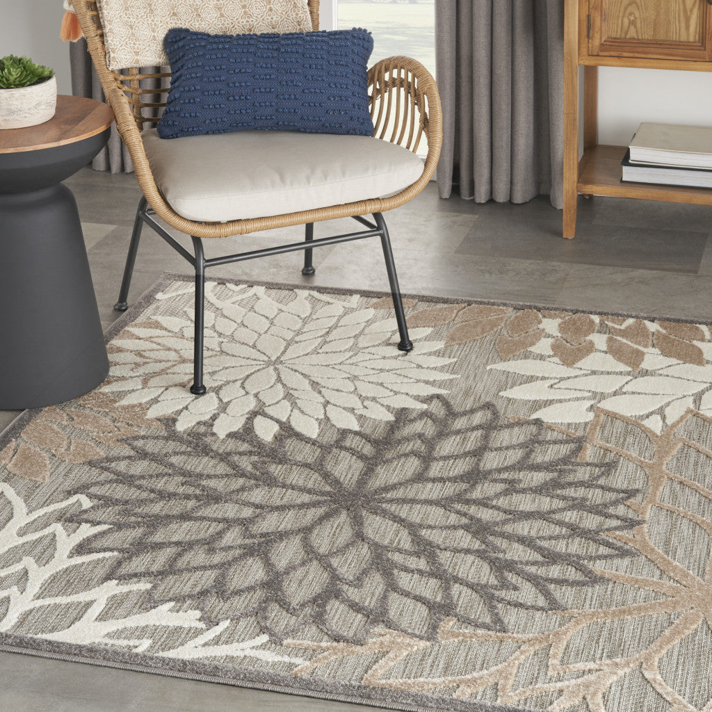 5' Natural Square Floral Power Loom Area Rug