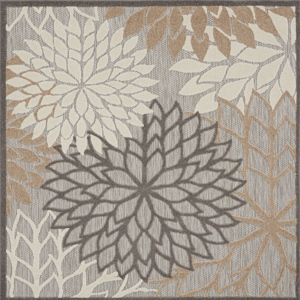 5' Natural Square Floral Power Loom Area Rug