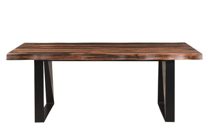 80" Dark Brown And Black Solid Wood And Metal Sled Base Dining Table