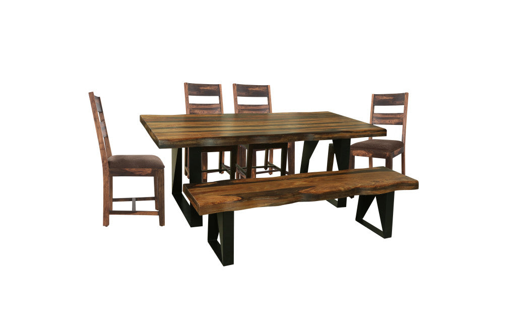 80" Dark Brown And Black Solid Wood And Metal Sled Base Dining Table