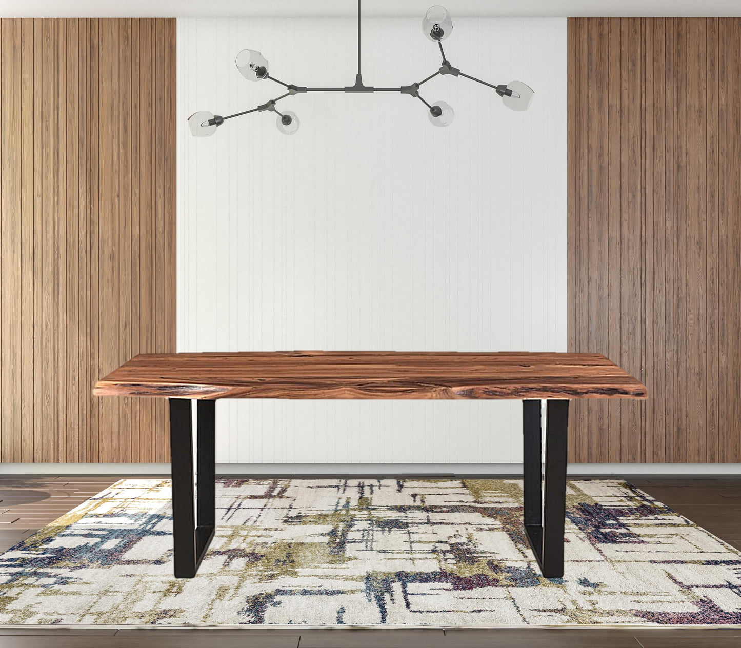 78" Brown And Black Solid Wood And Metal Dining Table