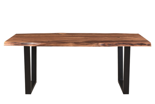 78" Brown And Black Solid Wood And Metal Dining Table