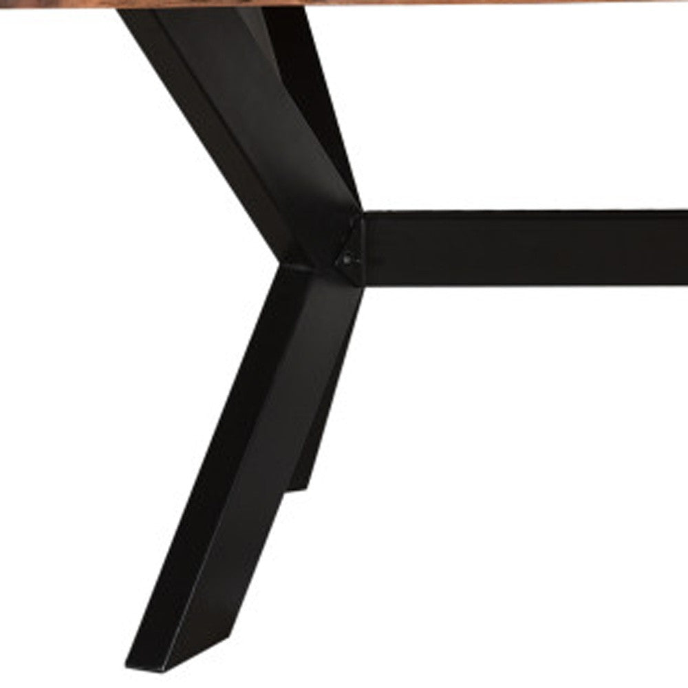 81" Brown And Black Solid Wood And Metal Trestle Base Dining Table