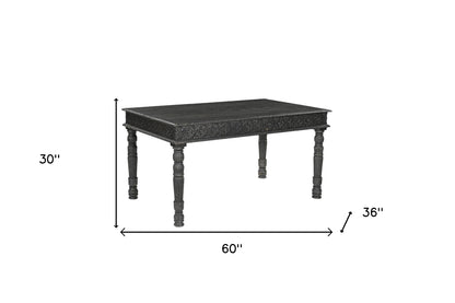 60" Black Solid Wood Dining Table