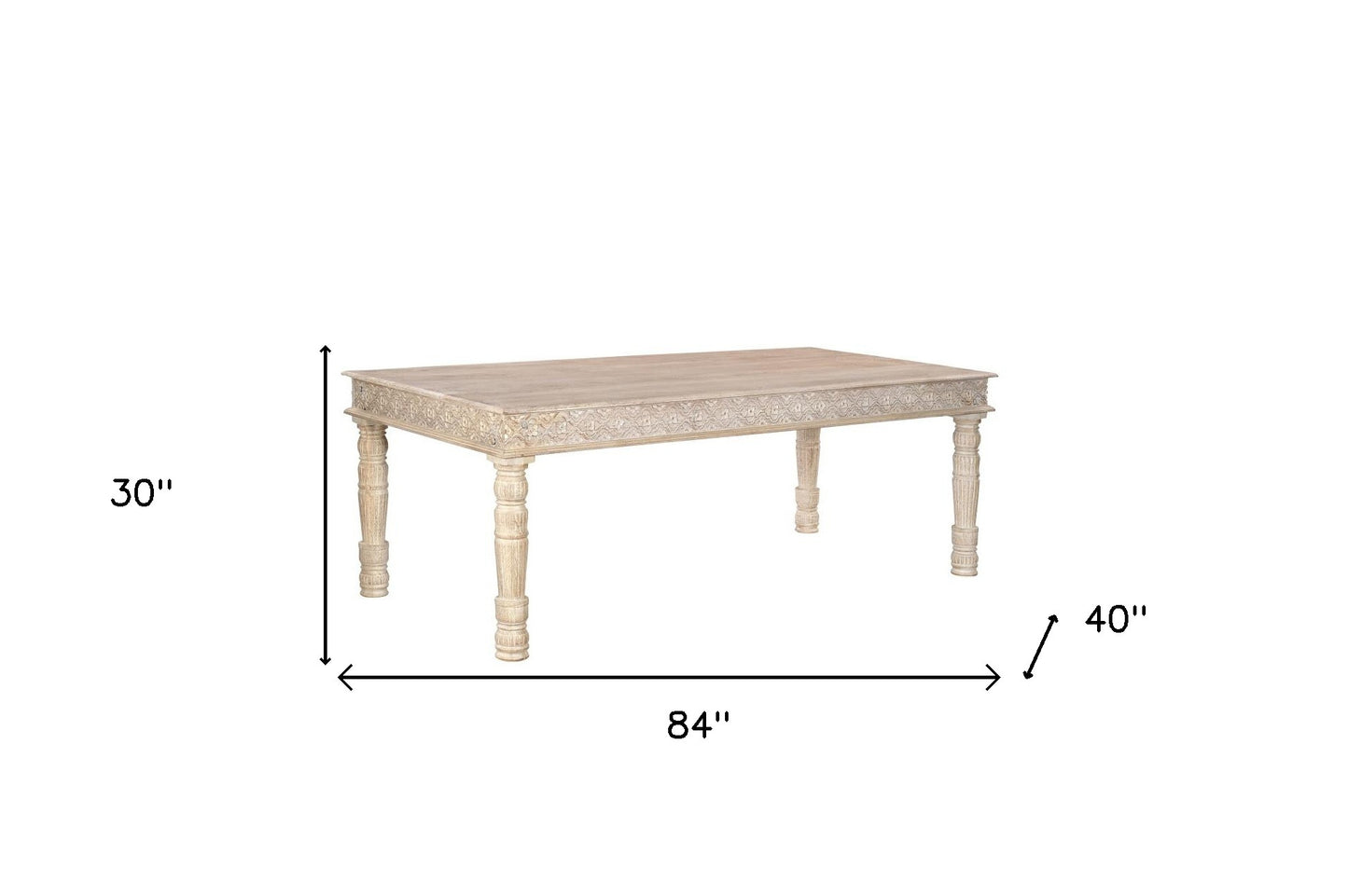 84" White Solid Wood Dining Table