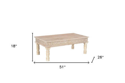 51" White Solid Wood Distressed Coffee Table