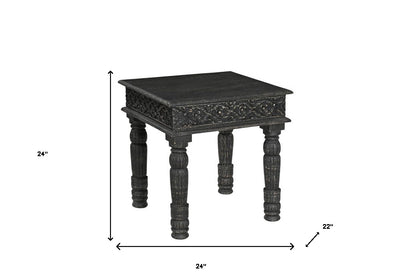 24" Black Distressed Solid Wood Square End Table