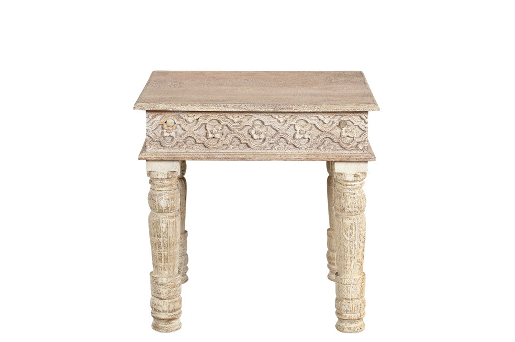 24" Natural Distressed Solid Wood Square End Table