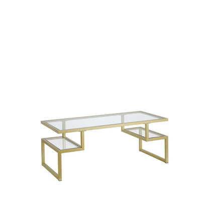 45" Gold Glass And Steel Coffee Table With Two Shelves