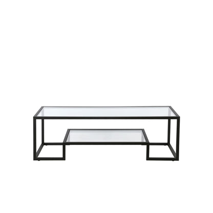 54" Black Glass And Steel Coffee Table With Shelf