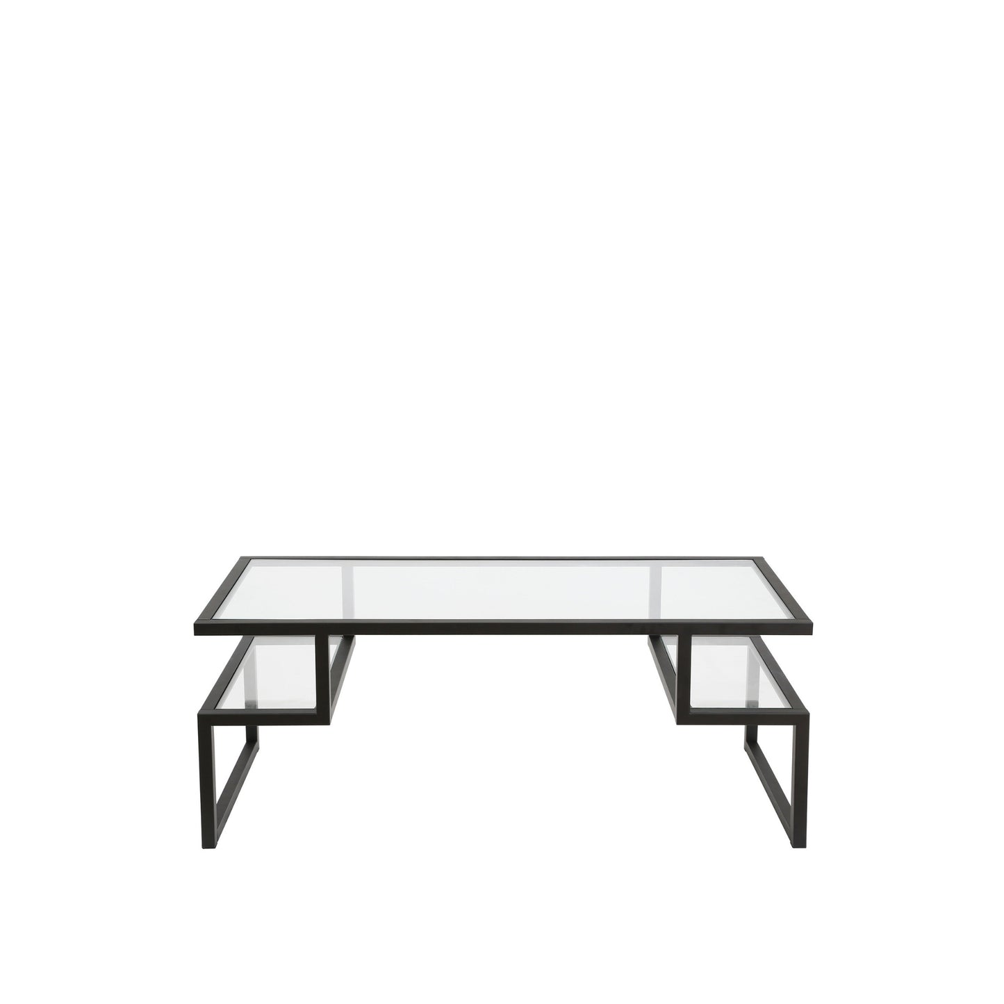 45" Black Glass And Steel Coffee Table With Two Shelves