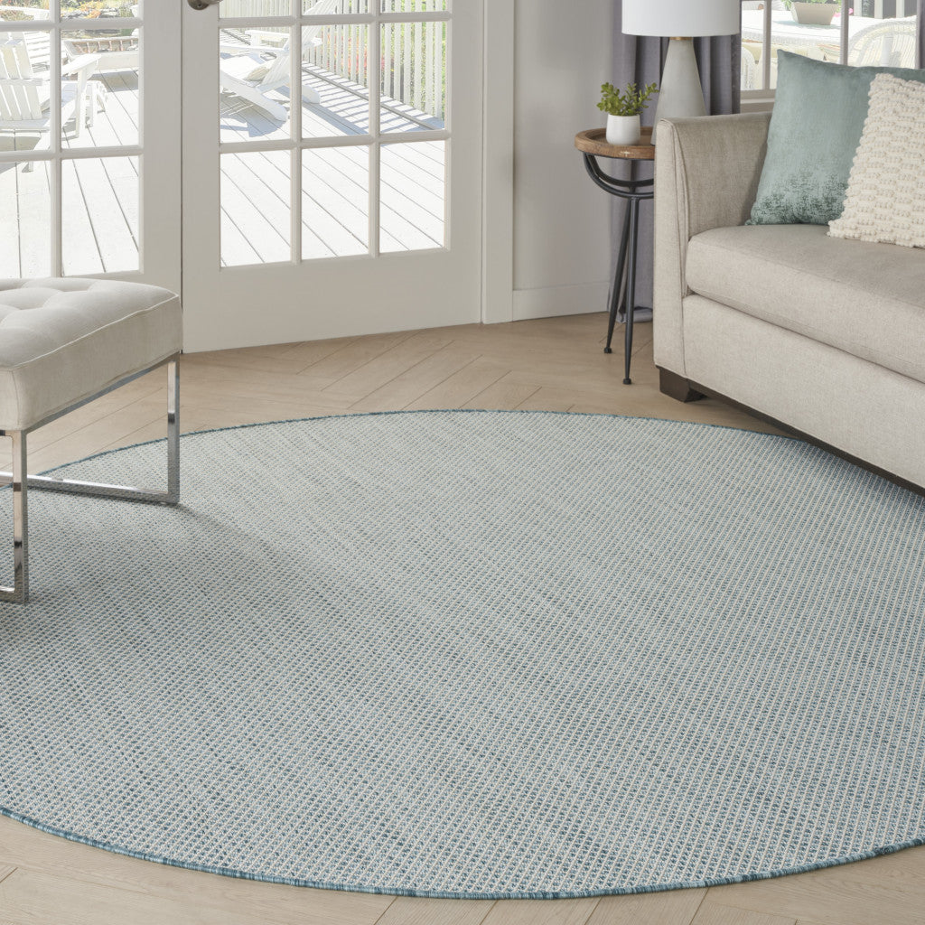 6' Blue Round Geometric Power Loom Area Rug