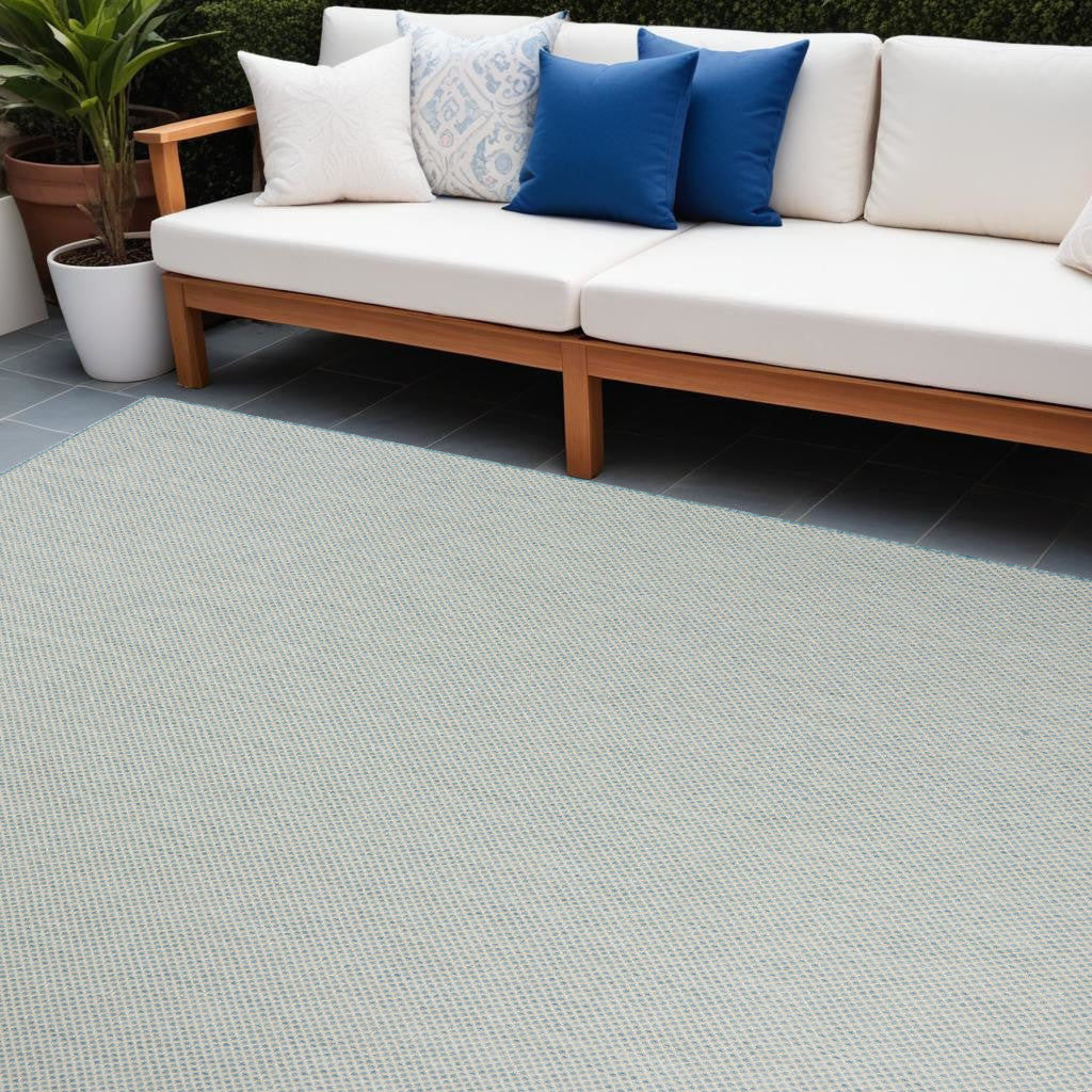 7' X 10' Aqua Geometric Power Loom Area Rug