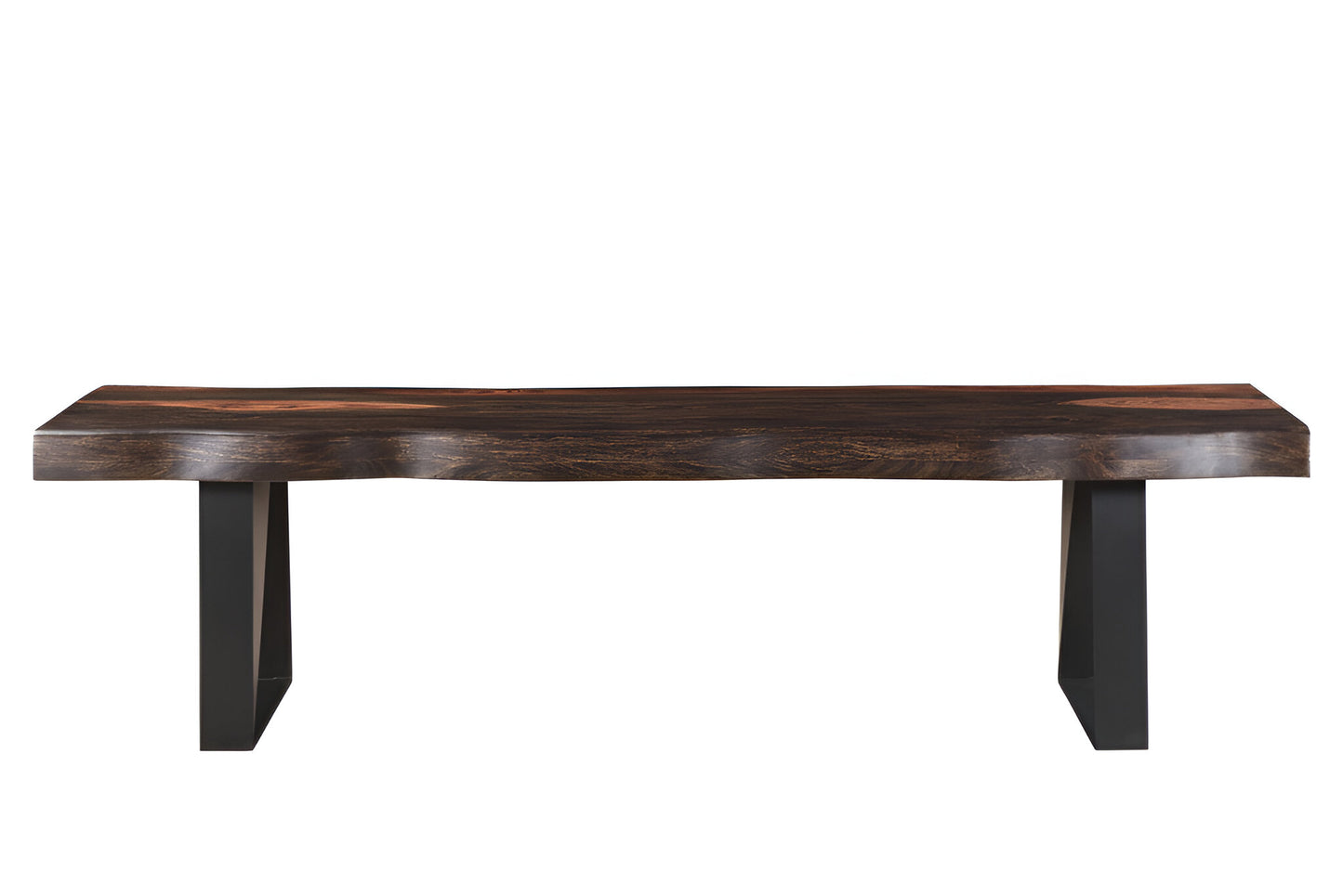 68" Dark Brown and Black Distressed Solid Wood Dining Bench