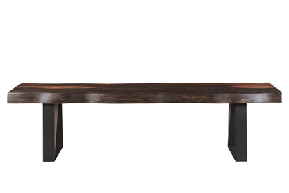 68" Dark Brown and Black Distressed Solid Wood Dining Bench