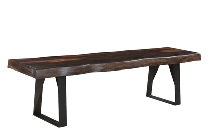 68" Dark Brown and Black Distressed Solid Wood Dining Bench