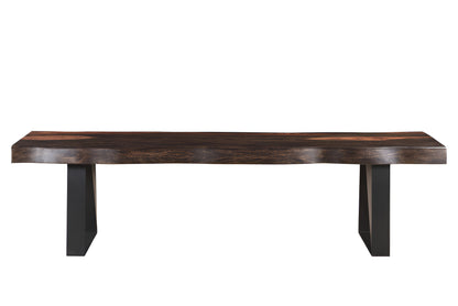 68" Dark Brown and Black Distressed Solid Wood Dining Bench