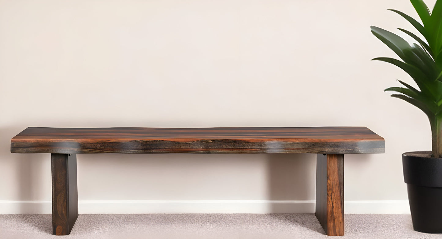 68" Dark Brown Solid Wood Dining Bench