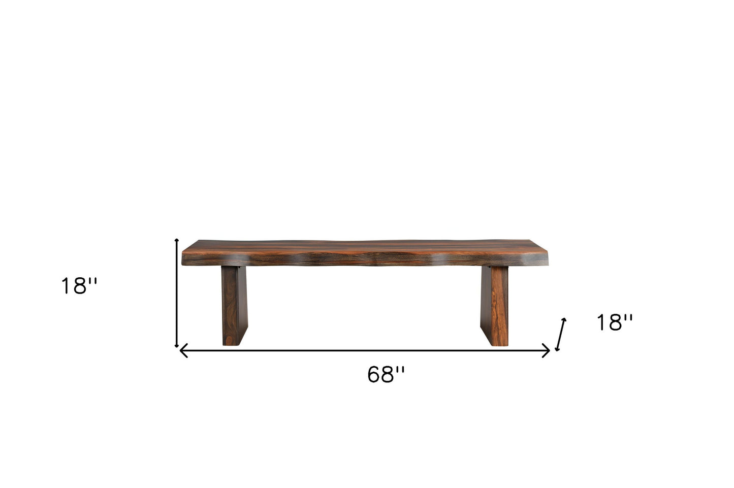 68" Dark Brown Solid Wood Dining Bench