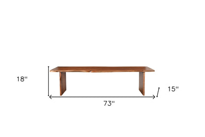 73" Brown Solid Wood Dining Bench